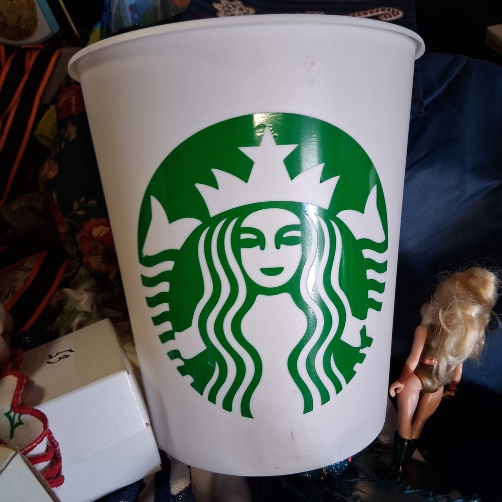 Starbucks Siren Logo White Plastic Bucket Wastebasket Coffee Bar Decor